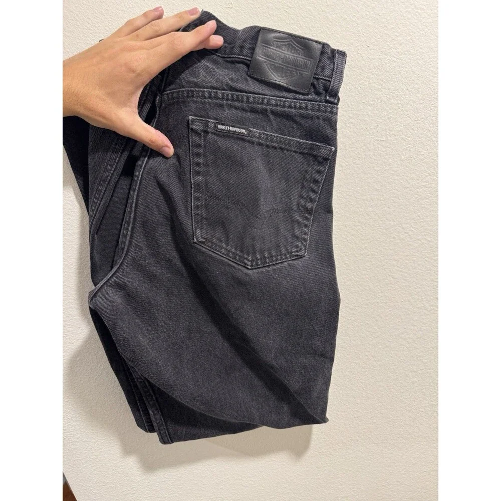 Harley Davidson Jeans Mens 36x34 Black Denim Straight Leg Biker Moto Vintage